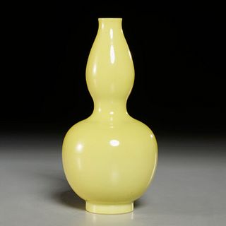 Chinese monochrome yellow double gourd vase