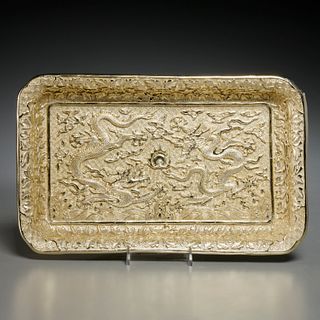 Chinese silver overlaid lacquer dragon tray