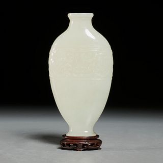 Nice Chinese carved celadon jade flask