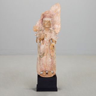 Large Chinese polychromed stone Guanyin