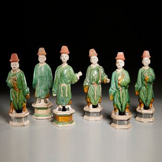 (6) Ming style sancai glazed court attendants