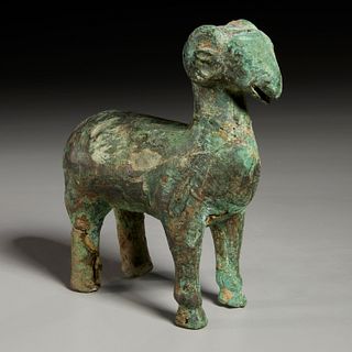Archaic Han-style Chinese bronze figure of a ram