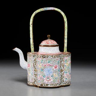 Canton enameled teapot and porcelain cover, 18th