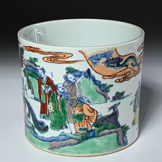 Chinese Wucai enameled porcelain brush pot