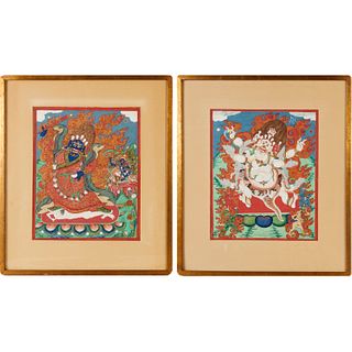 Pair Tibetan Buddhist thangka paintings