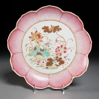 Chinese Export famille rose Lotus dish, 18th c.