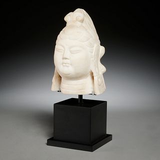 Chinese archaic style white marble Guanyin head
