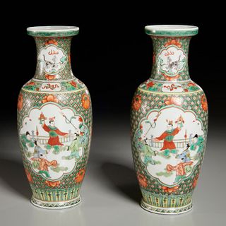 Pair Chinese famille vert baluster vases