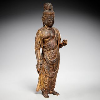 Chinese carved giltwood standing Guanyin