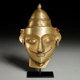 Large antique brass processional mask of Shiva