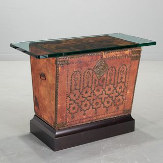 Antique Indo-Dutch leather coffer console