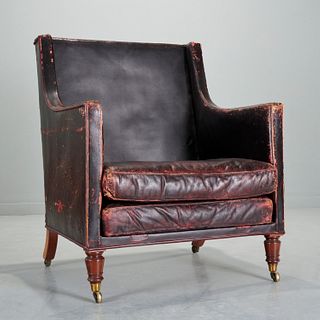 Nice Edwardian leather oversized lounge chair