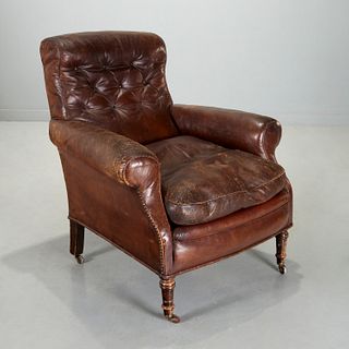 Late Victorian tacked leather easy chair