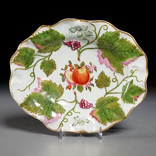 Bow porcelain botanical scalloped dish, 18th c.
