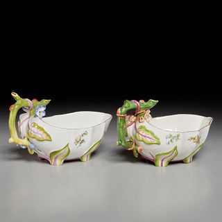 (2) Chelsea strawberry sauceboats, 18th c.