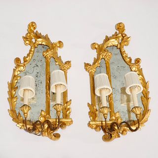 Pair George III giltwood girandole mirrors