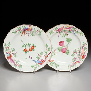 Pair James Giles Worcester lobed plates, 18th c.