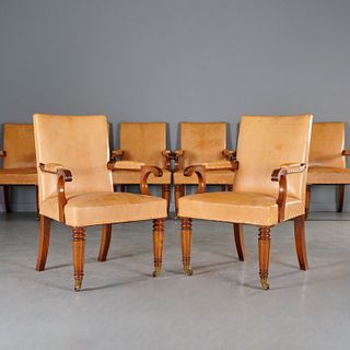 Howe London, set (8) leather and oak armchairs