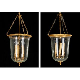Pair Regency style bell jar hall lanterns