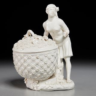Bow white figural sweetmeat container, 18th c.