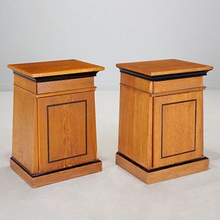 Pair George IV style oak, ebonized bedside tables