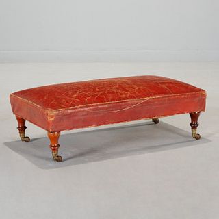 Edwardian vintage red leather footstool bench