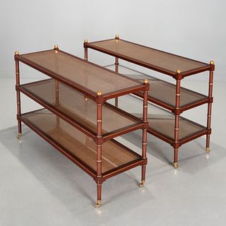 Pair Regency style caned tier console etageres
