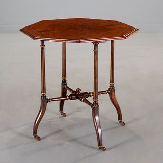Nice English Aesthetic inlaid and gilt burl table