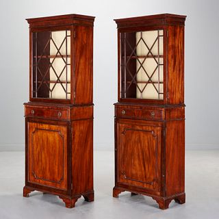 Pair George III mahogany bookcase cabinets