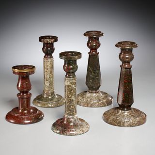 (5) Victorian Cornish serpentine candlesticks