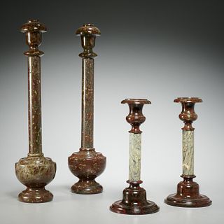 (2) Pair Victorian Cornish serpentine candlesticks