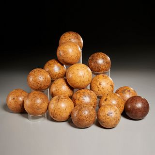 Collection (18) antique treen game balls