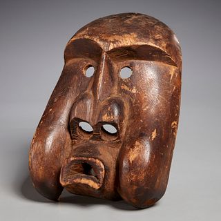 Inuit carved wood Inupiaq portrait mask