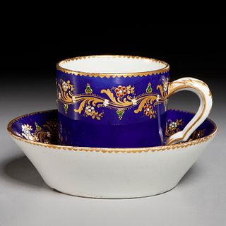 Sevres jeweled cobalt teacup and saucer, 18th c.