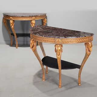 Pair Italian Neo-Classic style giltwood consoles