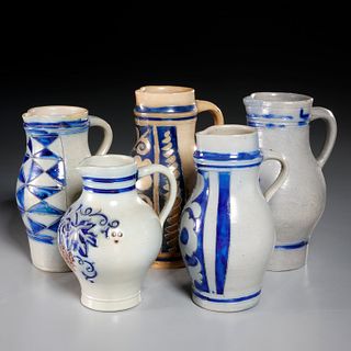 (5) antique German salt glazed pitchers