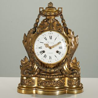 Louis XVI bronze mantel clock by Henri Voisin