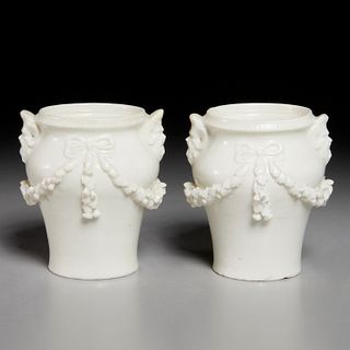 Pair St. Cloud white baluster vases, 18th c.