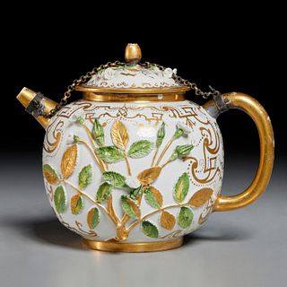 Meissen Hausmaler silver-mounted teapot, 18th c.