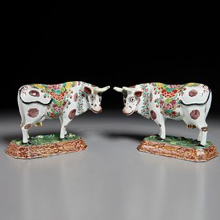 Pair Dutch Delft polychrome models of cows
