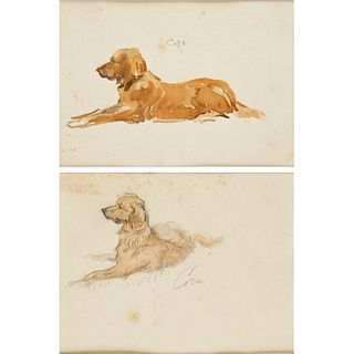 Louis Willaume, pair canine watercolors