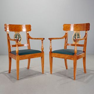Pair Baltic Neoclassical parcel gilt fauteuils