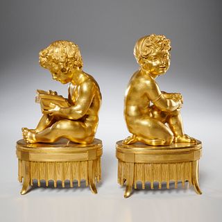 Pair Charles X gilt bronze putto figures