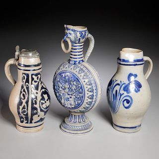 (3) Westerwald salt glazed stoneware jugs