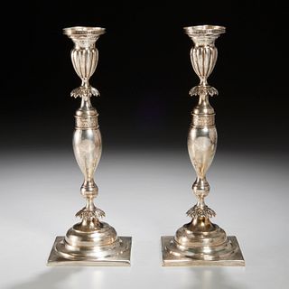 Pair Russian silver Jewish sabbath candlesticks