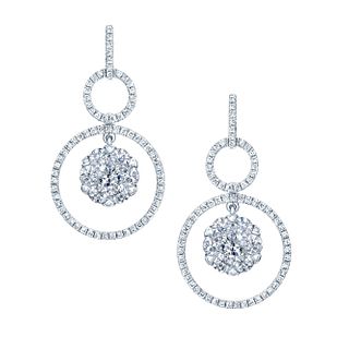 Diamond Hanging Circles Earrings In 14k White Gold