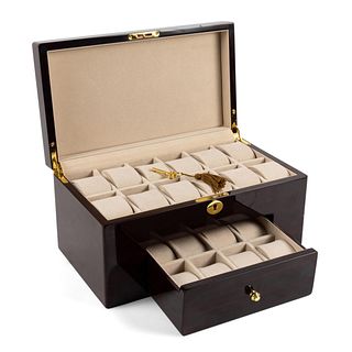 LARGE INLAID & LACQUERED WOODEN WATCH BOX