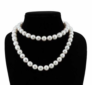 SOUTH SEA CULTURED PEARL AND 14K NECKLACE, 36"