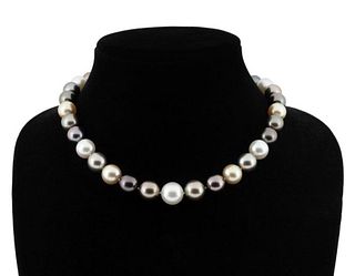 SOUTH SEA CULTURED PEARL, DIA. & 18K NECKLACE