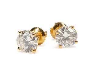 2.5CTW DIAMOND SOLITAIRE EARRINGS, 18K YELLOW GOLD